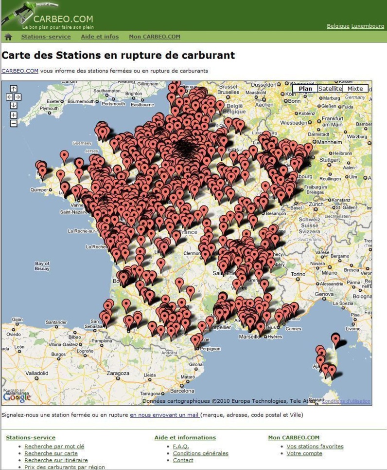 La carte des stations essence à sec ! La carte des stations essence à sec !