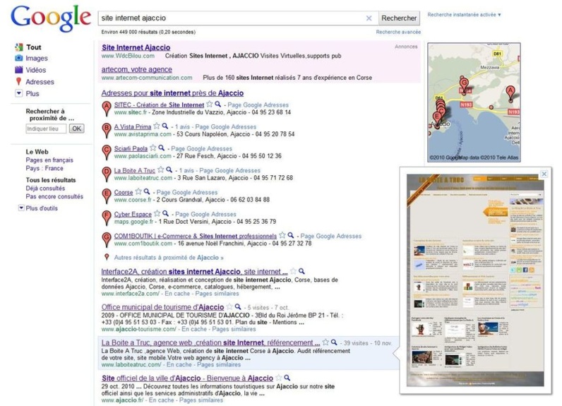 Google preview...la pré visualisation des pages résultats.