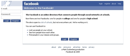 Ancienne version de Facebook - Mars 2006