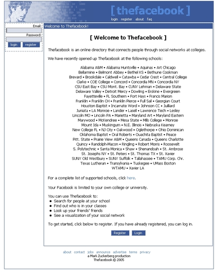 Ancienne version de Facebook - 2006 Ancienne version de Facebook - 2006