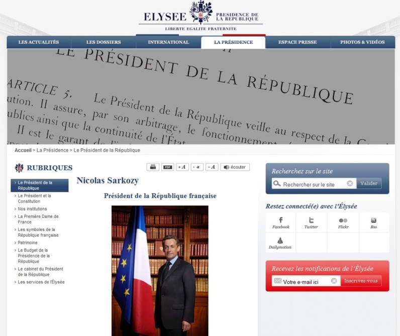 Le poisson d'avril sur le site de l'Elysée.fr