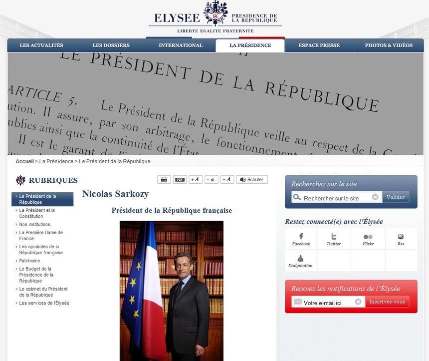 Le poisson d'avril sur le site de l'Elysée.fr