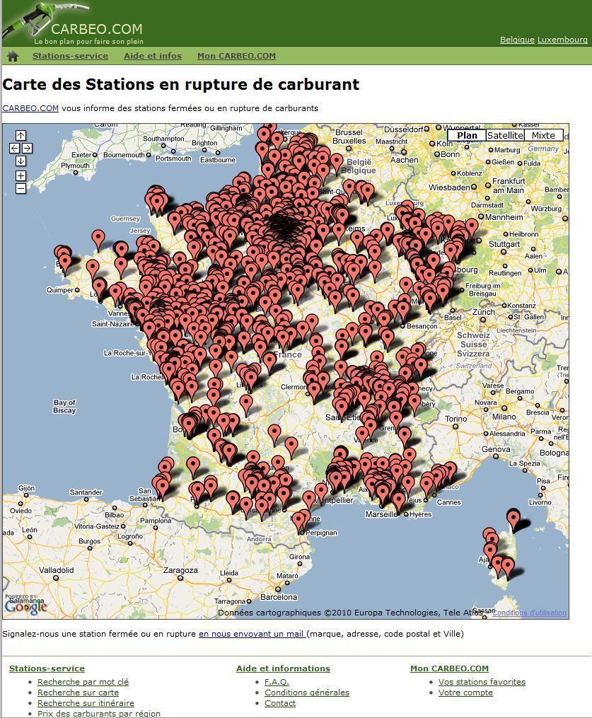 La carte des stations essence à sec !