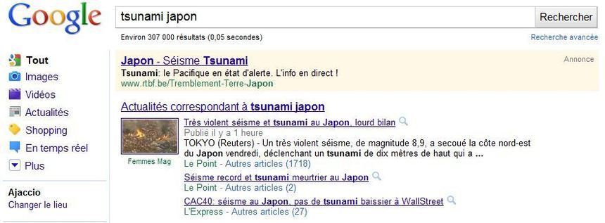 Google, le web et le Japon #tsunami #tremblement de terre.