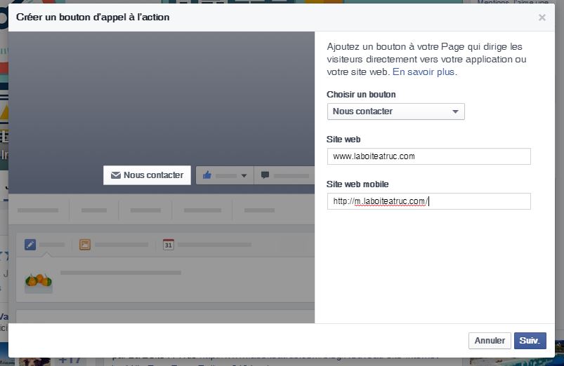 Nouveau bouton Call to Action Facebook